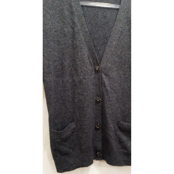 Talbots Women's Large Cardigan Wool Blend Knit Gray Shiny Button Pockets EUC - Picture 1 of 6